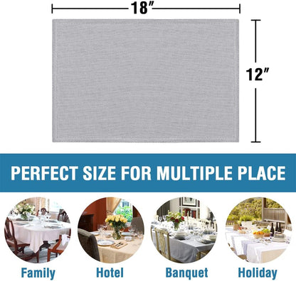 Linen Placemats Set of 4 Premium Solid Table for Dining Spill-Proof Waterproof Mats Heat-Resistant Kitchen Washable, 12x18 inches, Grey Gray -