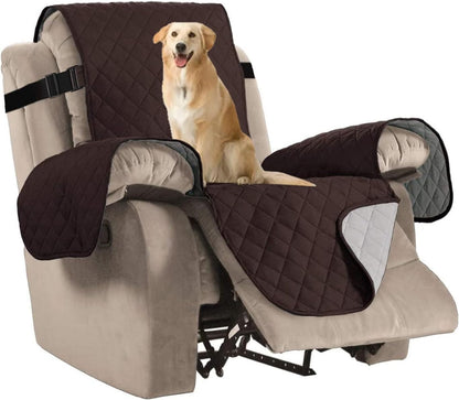 Reversible Quilted Recliner Covers Chair Cover Water Resistant Furniture Protector Washable Couch with Elastic Straps for Kids, Pets (Recliner, Brown/Beige) Brown/Beige (79" x 68")
