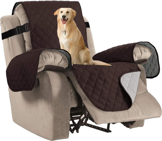 Reversible Quilted Recliner Covers Chair Cover Water Resistant Furniture Protector Washable Couch with Elastic Straps for Kids, Pets (Recliner, Brown/Beige) Brown/Beige (79" x 68")