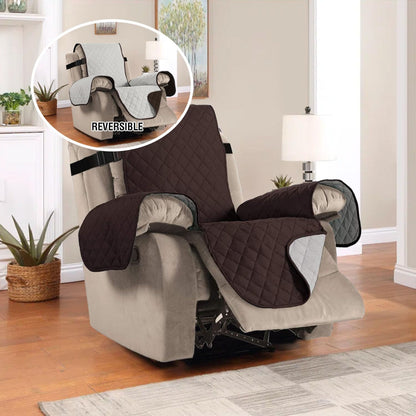 Reversible Quilted Recliner Covers Chair Cover Water Resistant Furniture Protector Washable Couch with Elastic Straps for Kids, Pets (Recliner, Brown/Beige) Brown/Beige (79" x 68")