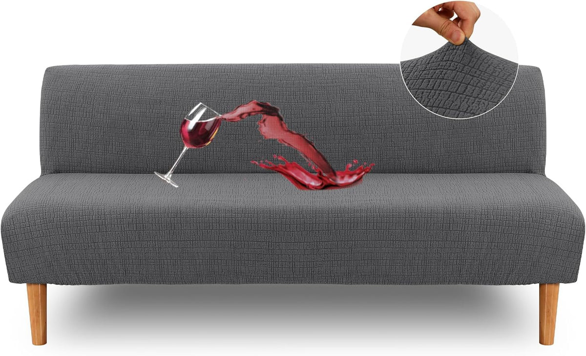 100% Waterproof Armless Futon Cover, Sofa Cover Stretch Jacquard Couch for Futon, Dual Leakproof Furniture Protector Pets, Grey -