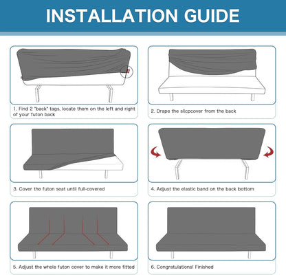 100% Waterproof Armless Futon Cover, Sofa Cover Stretch Jacquard Couch for Futon, Dual Leakproof Furniture Protector Pets, Grey -