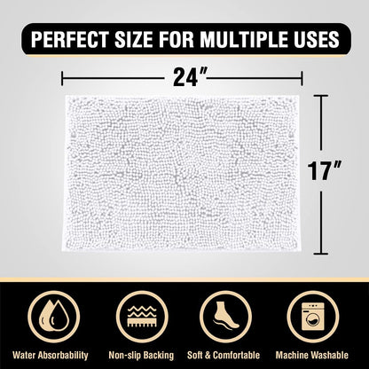 White Bathroom Rugs Bath Mat for Luxury Rug Extra Soft and Absorbent Microfiber Shaggy Non Slip Washable, 17 x 24 Inches 17" 24" Rectangular