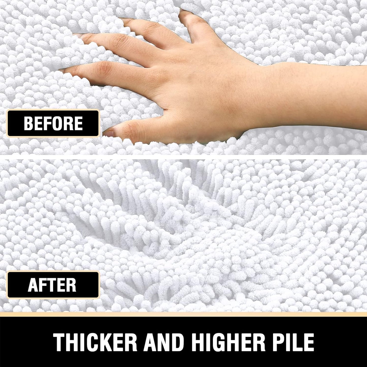 White Bathroom Rugs Bath Mat for Luxury Rug Extra Soft and Absorbent Microfiber Shaggy Non Slip Washable, 17 x 24 Inches 17" 24" Rectangular