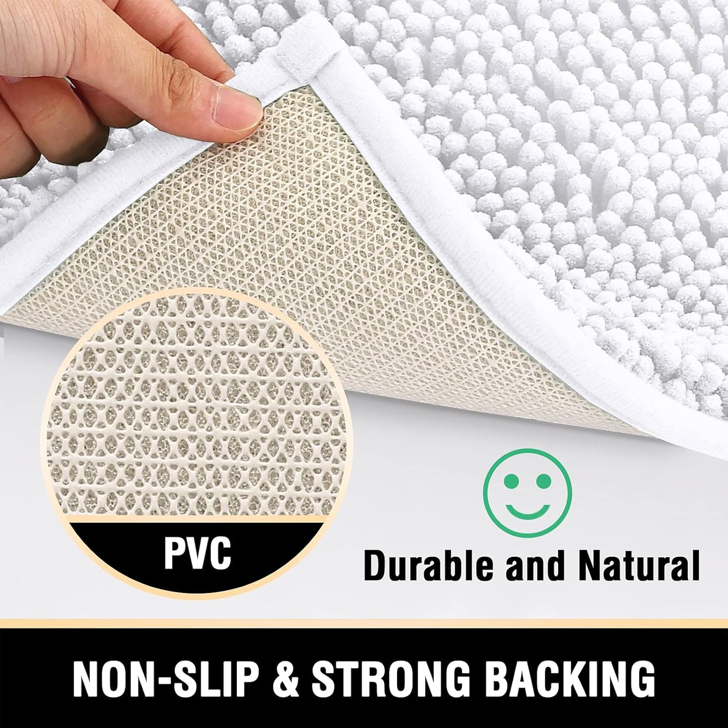 White Bathroom Rugs Bath Mat for Luxury Rug Extra Soft and Absorbent Microfiber Shaggy Non Slip Washable, 17 x 24 Inches 17" 24" Rectangular