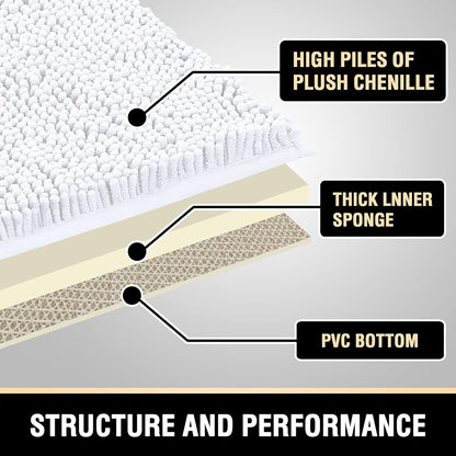 White Bathroom Rugs Bath Mat for Luxury Rug Extra Soft and Absorbent Microfiber Shaggy Non Slip Washable, 17 x 24 Inches 17" 24" Rectangular