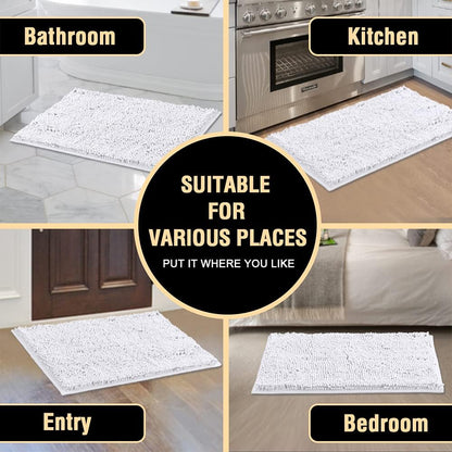 White Bathroom Rugs Bath Mat for Luxury Rug Extra Soft and Absorbent Microfiber Shaggy Non Slip Washable, 17 x 24 Inches 17" 24" Rectangular