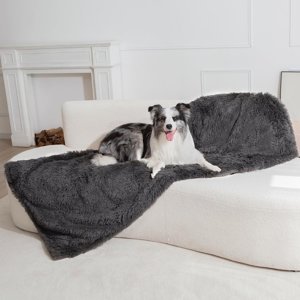 Waterproof Dog Blanket for Couch & Furniture Protection - Super Soft Reversible Throw Large Dogs Cats, Calming Washable Fur Sherpa Pet (50x60 Inch, Grey) Grey 50x60 Inch (Pack of 1)