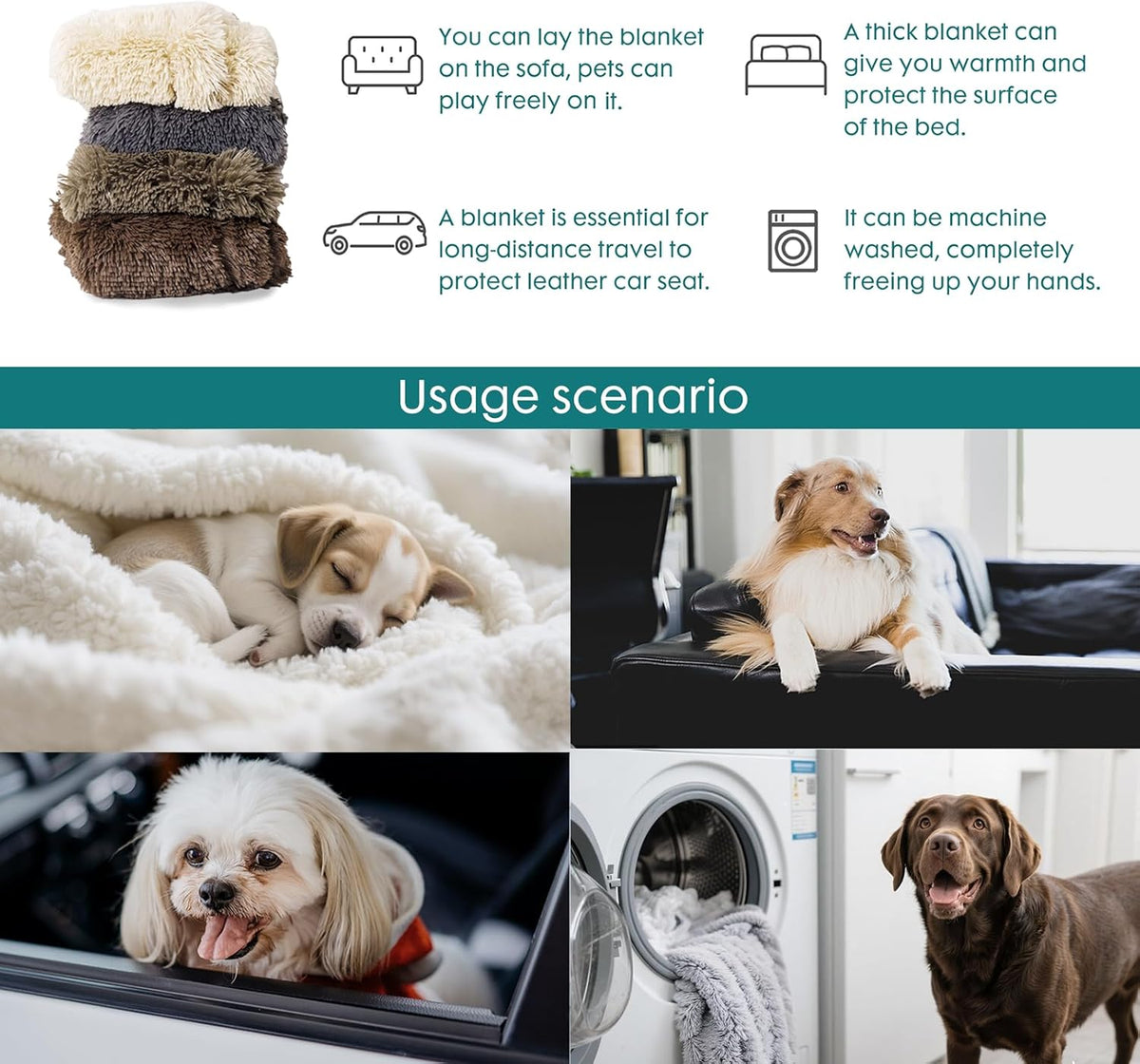 Waterproof Dog Blanket for Couch & Furniture Protection - Super Soft Reversible Throw Large Dogs Cats, Calming Washable Fur Sherpa Pet (50x60 Inch, Grey) Grey 50x60 Inch (Pack of 1)