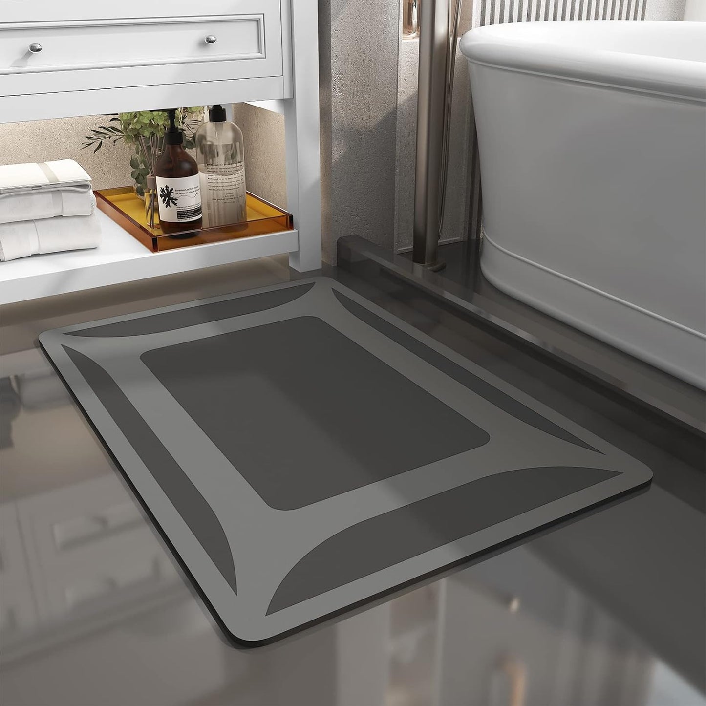 -Bath Rug-Quick Dry Absorbent Rubber Backed Thin Bathroom Rugs Fit Under Door-Bath Mats for Floor Mat in Front of Sink-Shower Rug 17"X27.5" Dark Grey 1'6" x 2'3" (Rectangular)