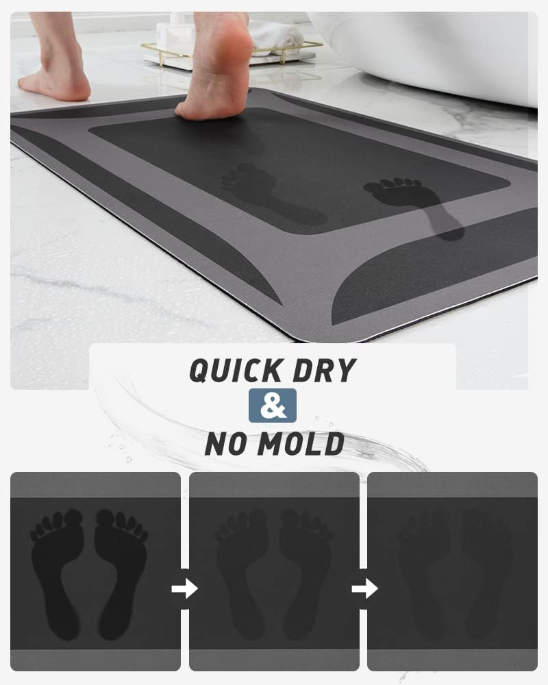-Bath Rug-Quick Dry Absorbent Rubber Backed Thin Bathroom Rugs Fit Under Door-Bath Mats for Floor Mat in Front of Sink-Shower Rug 17"X27.5" Dark Grey 1'6" x 2'3" (Rectangular)