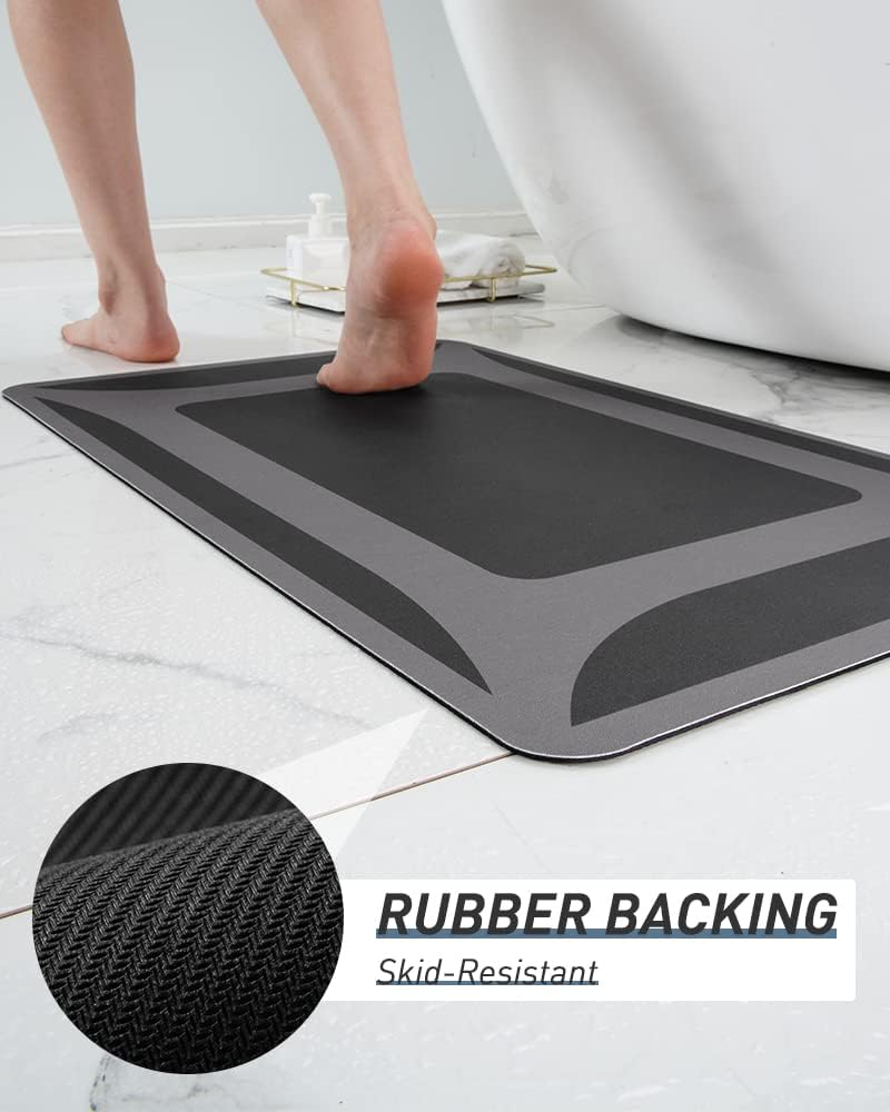 -Bath Rug-Quick Dry Absorbent Rubber Backed Thin Bathroom Rugs Fit Under Door-Bath Mats for Floor Mat in Front of Sink-Shower Rug 17"X27.5" Dark Grey 1'6" x 2'3" (Rectangular)