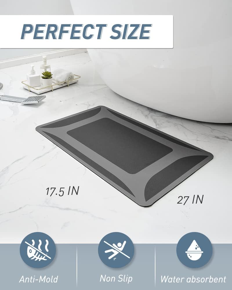 -Bath Rug-Quick Dry Absorbent Rubber Backed Thin Bathroom Rugs Fit Under Door-Bath Mats for Floor Mat in Front of Sink-Shower Rug 17"X27.5" Dark Grey 1'6" x 2'3" (Rectangular)