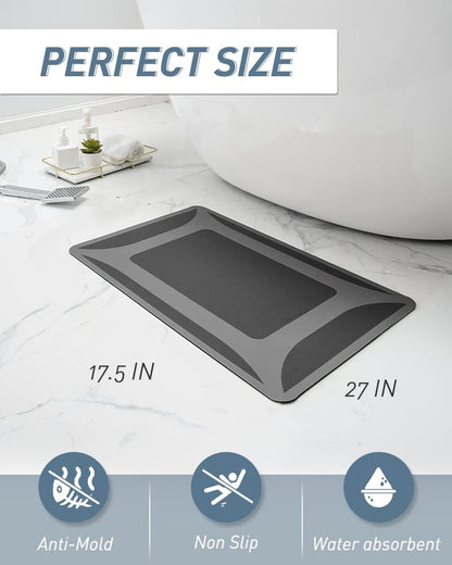 -Bath Rug-Quick Dry Absorbent Rubber Backed Thin Bathroom Rugs Fit Under Door-Bath Mats for Floor Mat in Front of Sink-Shower Rug 17"X27.5" Dark Grey 1'6" x 2'3" (Rectangular)