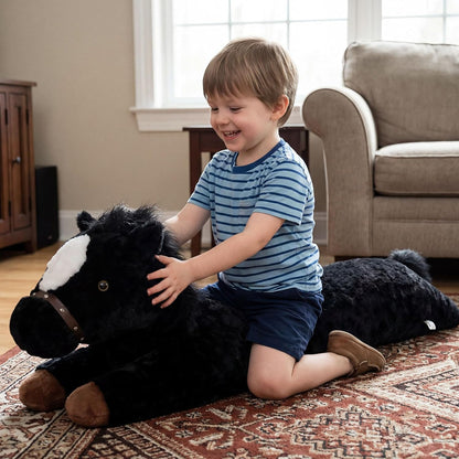 47 Inches Giant Horse Stuffed Animal Weighted Oversized Black Plush Toys Soft Hugging Pillow Bedroom Decor Backrest for Accent Chairs Birthday Gift Kids Boys Girls Adults