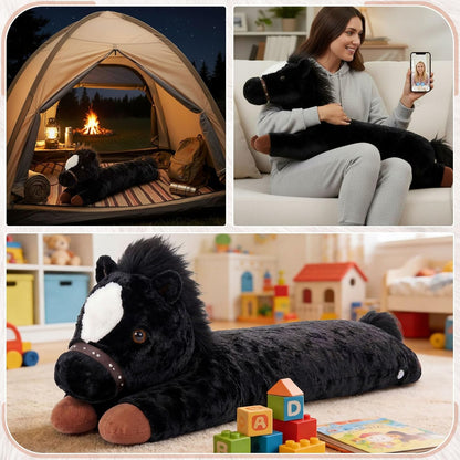 47 Inches Giant Horse Stuffed Animal Weighted Oversized Black Plush Toys Soft Hugging Pillow Bedroom Decor Backrest for Accent Chairs Birthday Gift Kids Boys Girls Adults