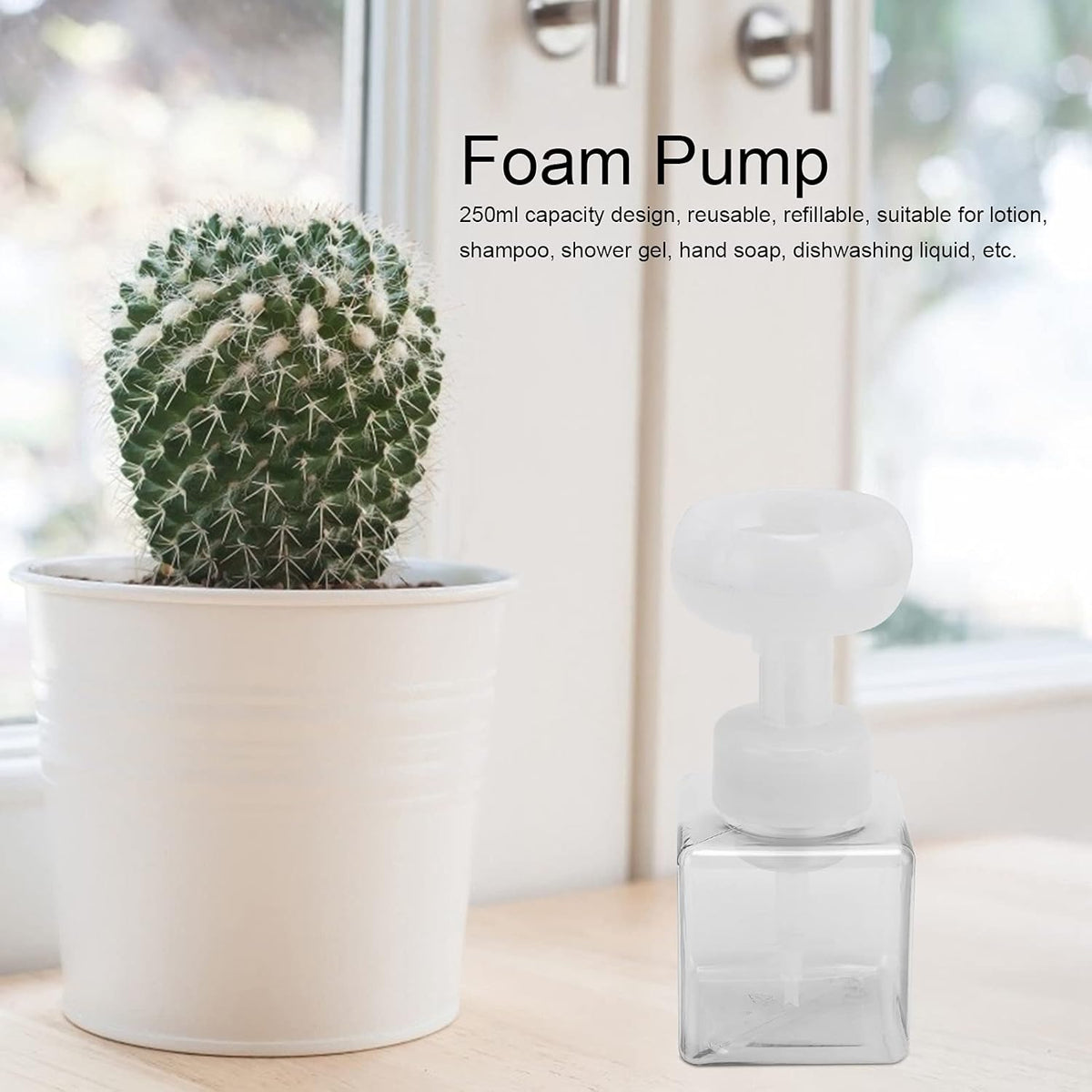 Foaming Hand Soap Dispenser, 250ml Flower Dispenser Shape Refillable Foam Pump Bottle Reusable Plastic Portable Liquid Container for Bathroom (Transparent)