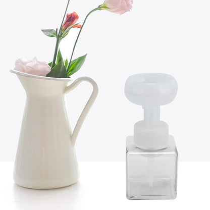 Foaming Hand Soap Dispenser, 250ml Flower Dispenser Shape Refillable Foam Pump Bottle Reusable Plastic Portable Liquid Container for Bathroom (Transparent)