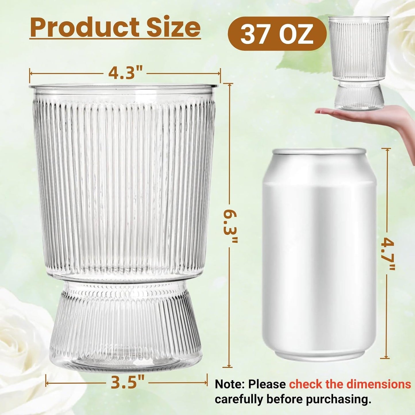12 Pack Clear Plastic Flower Vases, 6.3" Ribbed Fluted Glass-Like Vase, Decorative Modern Ripple Hydroponic Plant Vase with Base for Table Centerpieces Home Decor Office Wedding Decoration