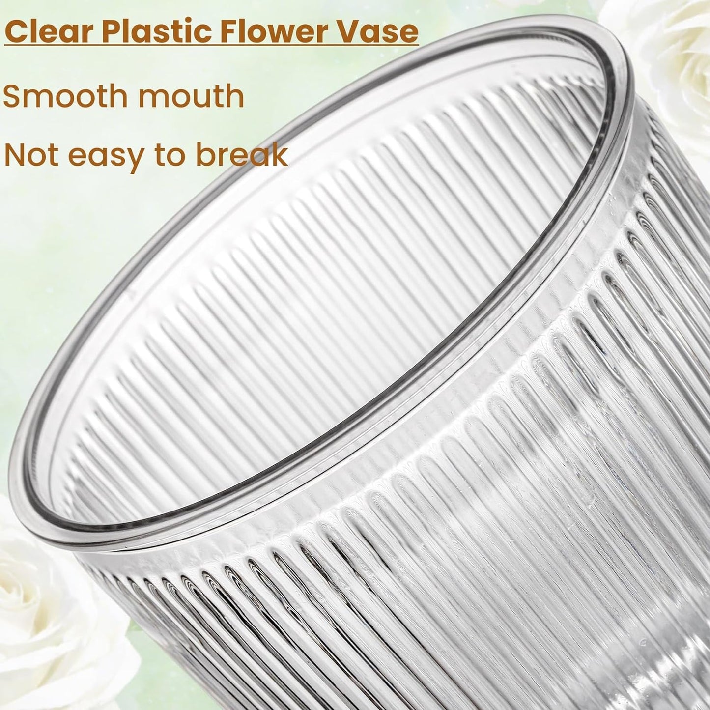 12 Pack Clear Plastic Flower Vases, 6.3" Ribbed Fluted Glass-Like Vase, Decorative Modern Ripple Hydroponic Plant Vase with Base for Table Centerpieces Home Decor Office Wedding Decoration