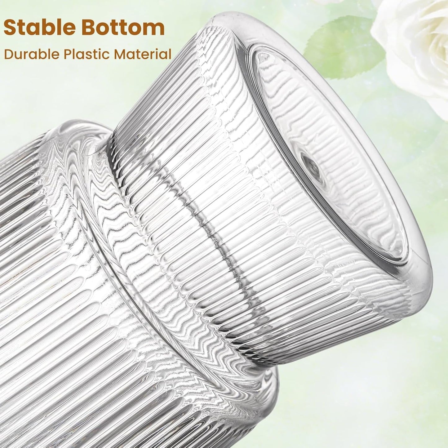12 Pack Clear Plastic Flower Vases, 6.3" Ribbed Fluted Glass-Like Vase, Decorative Modern Ripple Hydroponic Plant Vase with Base for Table Centerpieces Home Decor Office Wedding Decoration