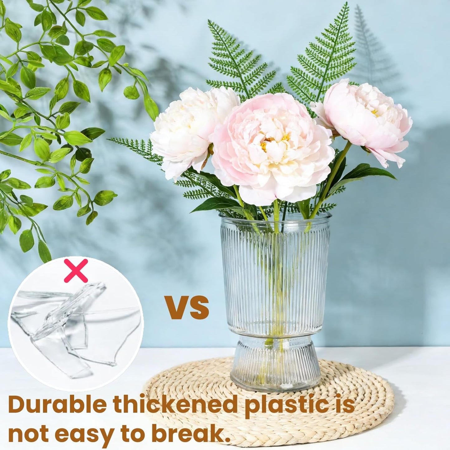 12 Pack Clear Plastic Flower Vases, 6.3" Ribbed Fluted Glass-Like Vase, Decorative Modern Ripple Hydroponic Plant Vase with Base for Table Centerpieces Home Decor Office Wedding Decoration