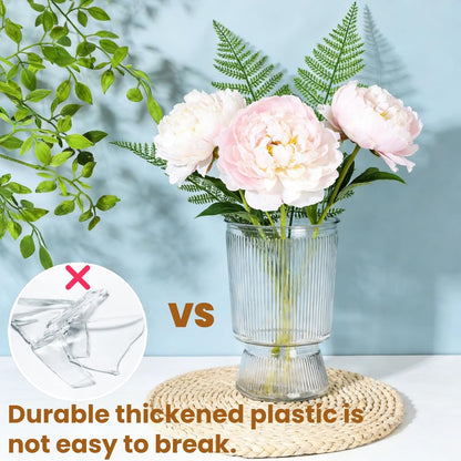 12 Pack Clear Plastic Flower Vases, 6.3" Ribbed Fluted Glass-Like Vase, Decorative Modern Ripple Hydroponic Plant Vase with Base for Table Centerpieces Home Decor Office Wedding Decoration