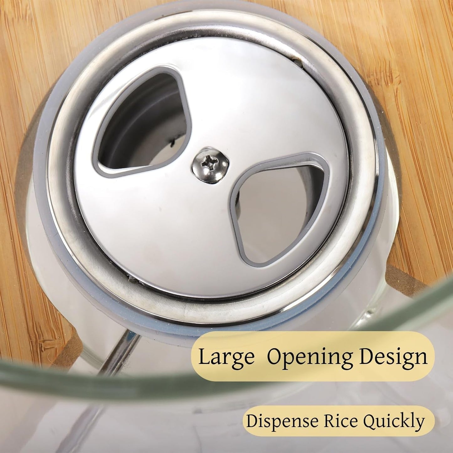 5L Glass Rice Dispenser, Cereal Container with Bamboo Stand, Large Airtight Food Storage Bin, Organization Tank Measuring Cup for Grain Coffee Beans Dry