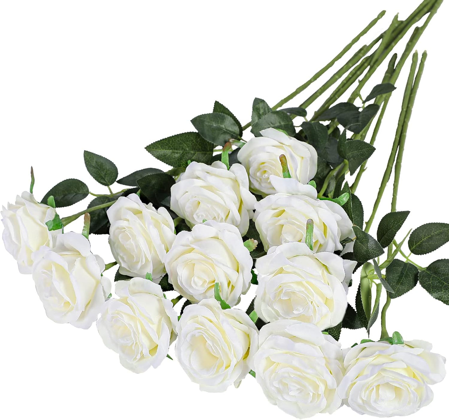 Artificial Flowers - 12 pieces - Rayon Flowers - Realistic Rose Bouquet - Long Stems - Suitable for Home - Wedding - Party - Decoration - White