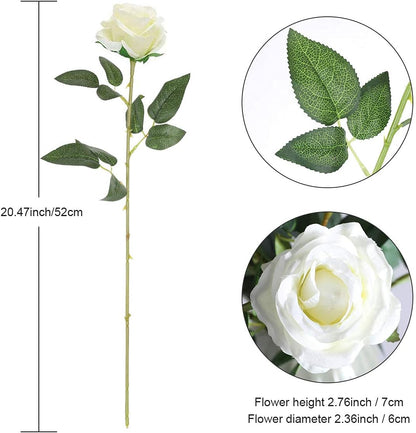 Artificial Flowers - 12 pieces - Rayon Flowers - Realistic Rose Bouquet - Long Stems - Suitable for Home - Wedding - Party - Decoration - White