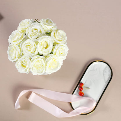Artificial Flowers - 12 pieces - Rayon Flowers - Realistic Rose Bouquet - Long Stems - Suitable for Home - Wedding - Party - Decoration - White