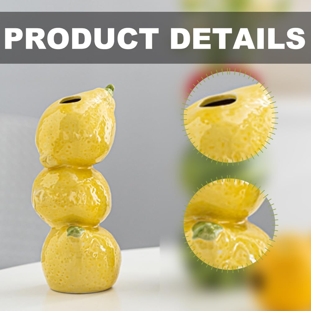 Citroenkeramiek vase - Unique fruit-shaped vase - 3D lemon design - Creative fruit and flower arrangement - Suitable for home and kitchen decor - Yellow