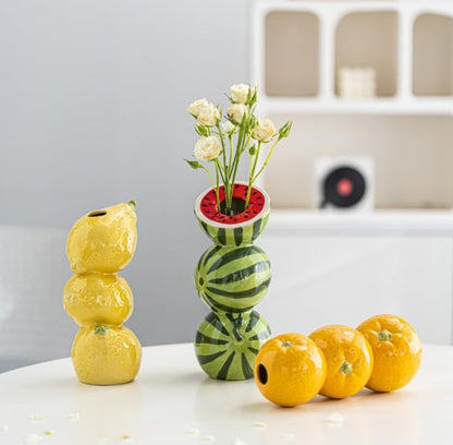 Citroenkeramiek vase - Unique fruit-shaped vase - 3D lemon design - Creative fruit and flower arrangement - Suitable for home and kitchen decor - Yellow