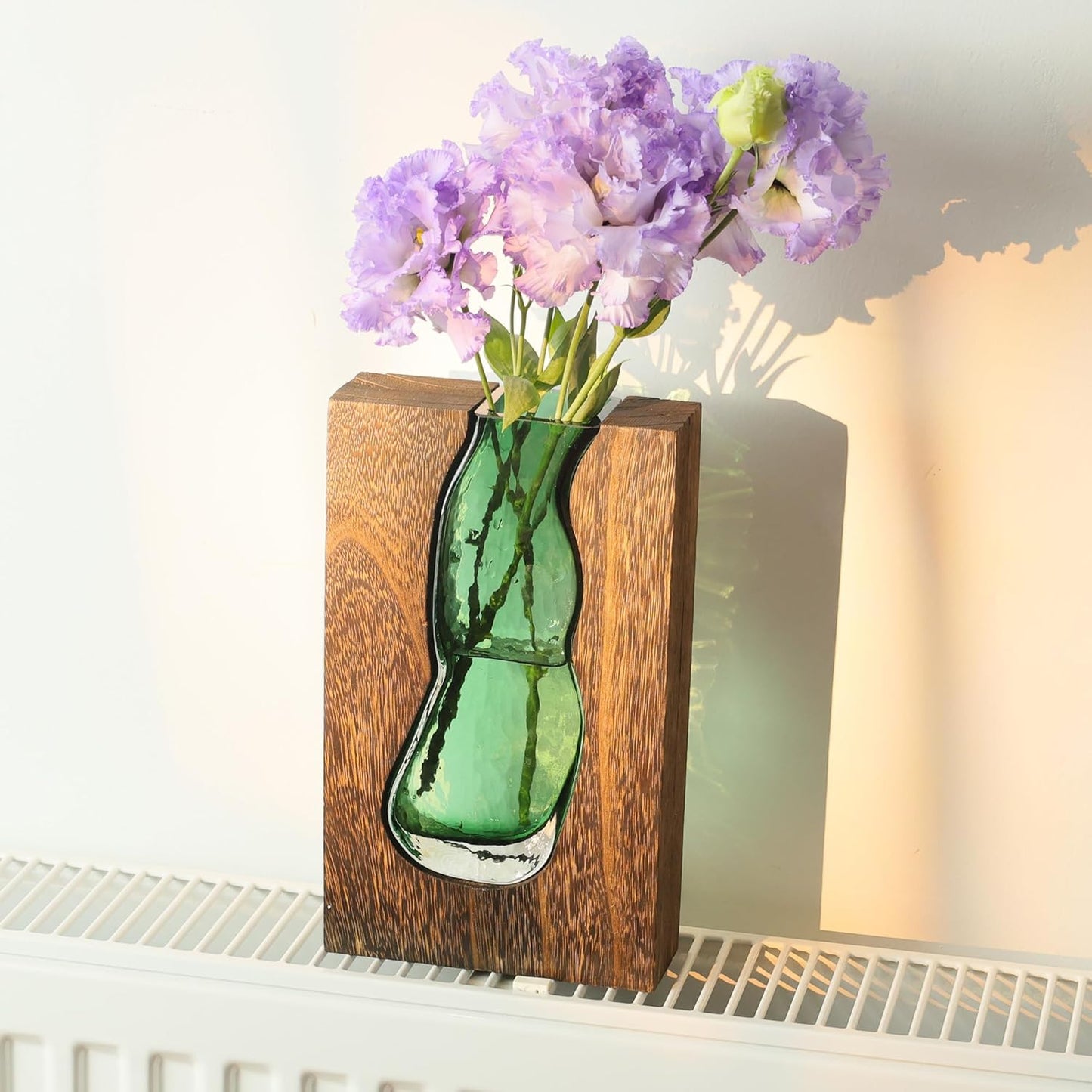 Vase with inlaid wood and glass - Rustic style wood and glass vase - Solid wood and glass vase - Vase for home decor - Table decoration (9.45 inches)
