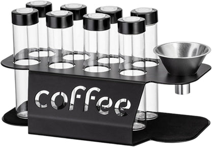Coffee Bean Storage Containers - 8-pack Glass Jars for Storing Coffee Beans - Transparent Storage Containers, Reagent Racks, One-Way Valve - Portable Storage Jars