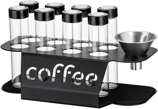 Coffee Bean Storage Containers - 8-pack Glass Jars for Storing Coffee Beans - Transparent Storage Containers, Reagent Racks, One-Way Valve - Portable Storage Jars