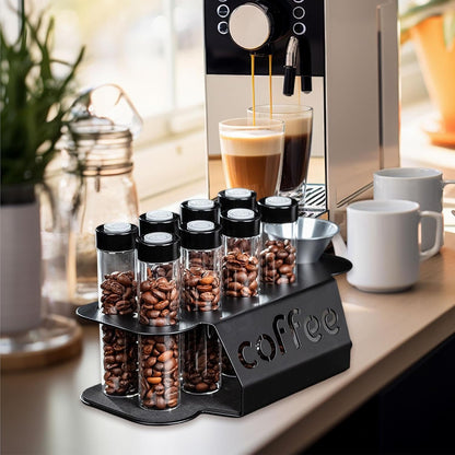 Coffee Bean Storage Containers - 8-pack Glass Jars for Storing Coffee Beans - Transparent Storage Containers, Reagent Racks, One-Way Valve - Portable Storage Jars
