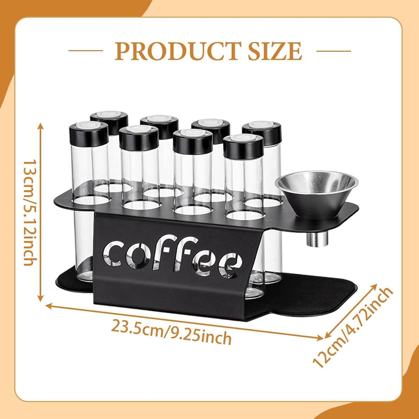 Coffee Bean Storage Containers - 8-pack Glass Jars for Storing Coffee Beans - Transparent Storage Containers, Reagent Racks, One-Way Valve - Portable Storage Jars