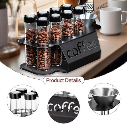 Coffee Bean Storage Containers - 8-pack Glass Jars for Storing Coffee Beans - Transparent Storage Containers, Reagent Racks, One-Way Valve - Portable Storage Jars