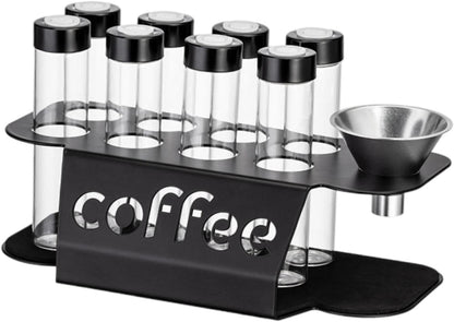 Coffee Bean Storage Containers - 8-pack Glass Jars for Storing Coffee Beans - Transparent Storage Containers, Reagent Racks, One-Way Valve - Portable Storage Jars
