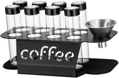 Coffee Bean Storage Containers - 8-pack Glass Jars for Storing Coffee Beans - Transparent Storage Containers, Reagent Racks, One-Way Valve - Portable Storage Jars