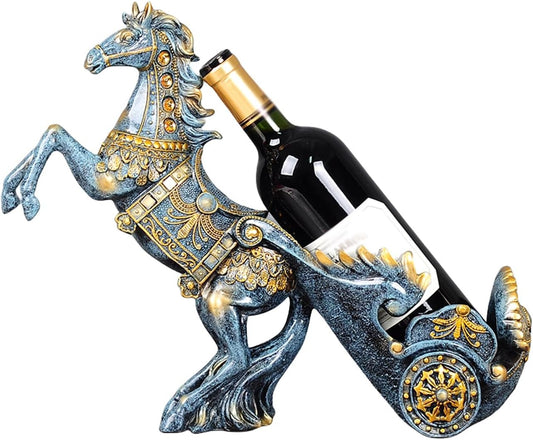Wine rack standard - High table standard for wine accessories for one bottle - Wine rack in the shape of a resin horse - Kitchen decoration, Dining room decoration, Craftsmanship