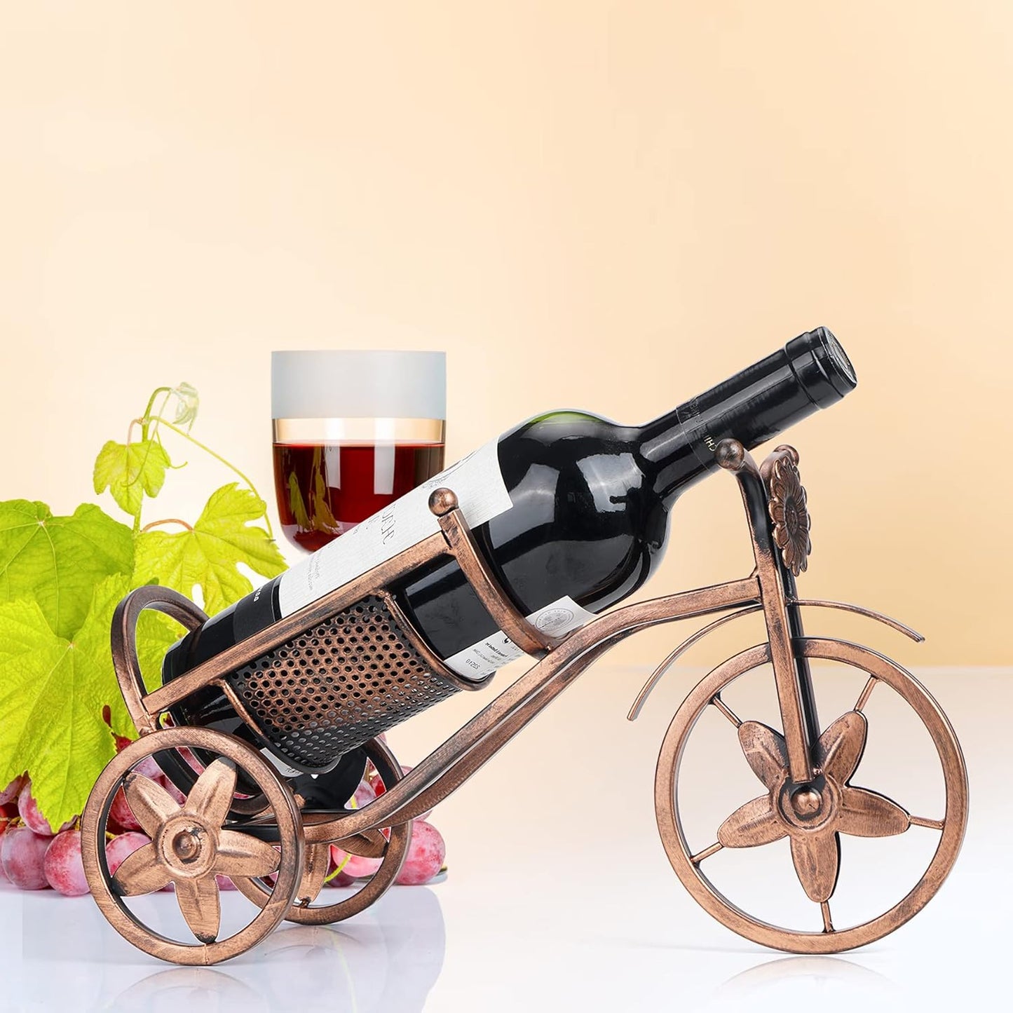 Floating wine rack - Wine rack with stainless steel chain - Metal table wine rack - Silver freestanding table wine rack