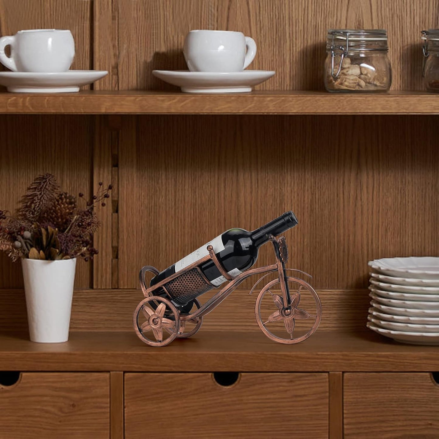 Floating wine rack - Wine rack with stainless steel chain - Metal table wine rack - Silver freestanding table wine rack