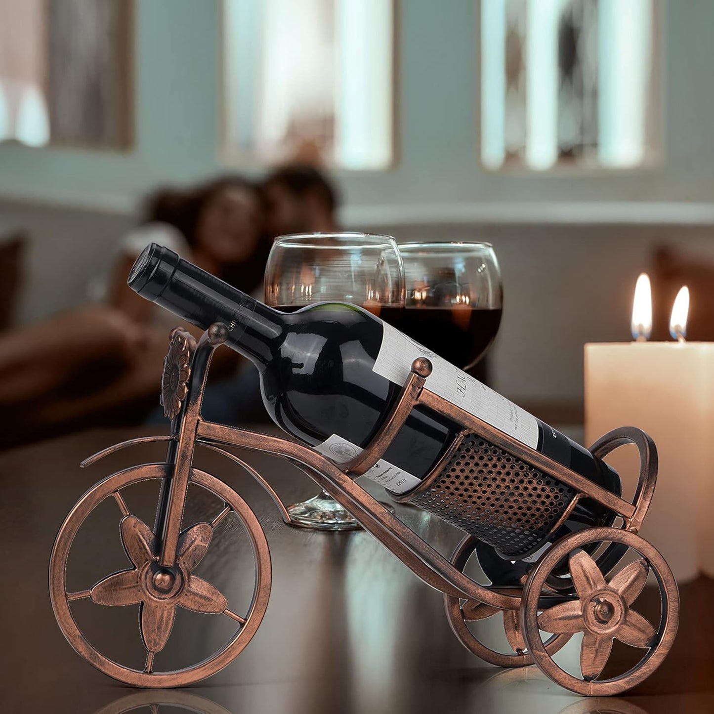 Desk wine rack - Bicycle-shaped wine rack for one bottle - Freestanding table wine rack and bottle holder - Wine gifts, home and bar decorations, and crafts