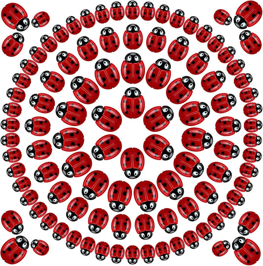 100 Pieces Tiny Resin Ladybugs Decor 0.55''-0.98'' 3 Sizes Mini Ladybugs Ornaments Miniature igurines Crat or DIY airy Garden Dollhouse Micro Landscaping Wreath Cake Home Decoration Party