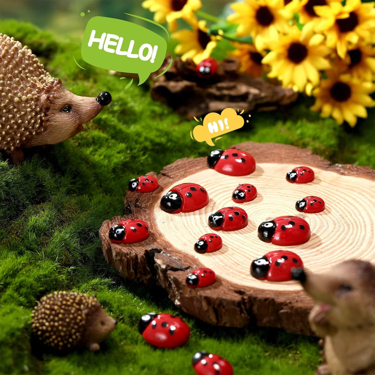 100 Pieces Tiny Resin Ladybugs Decor 0.55''-0.98'' 3 Sizes Mini Ladybugs Ornaments Miniature igurines Crat or DIY airy Garden Dollhouse Micro Landscaping Wreath Cake Home Decoration Party