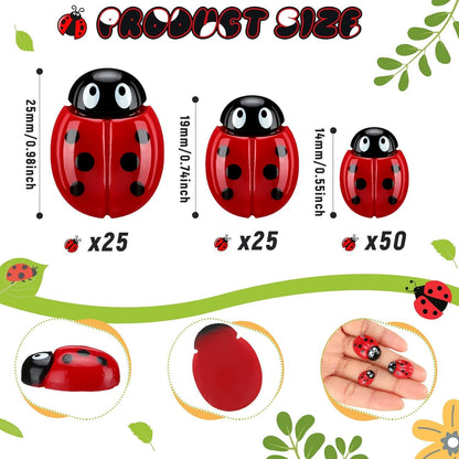 100 Pieces Tiny Resin Ladybugs Decor 0.55''-0.98'' 3 Sizes Mini Ladybugs Ornaments Miniature igurines Crat or DIY airy Garden Dollhouse Micro Landscaping Wreath Cake Home Decoration Party
