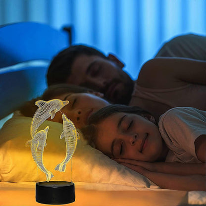 3D Dolphin Night Light LED Optical Illusion Night Light babies Table Bedside Lamp 16 Colors and Remote Control Birthday Christmas Gifts