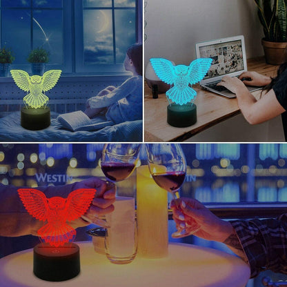 3D Owl Night Light Led Touch Switch Decor Table Desk Optical Illusion Lamps 7 Color Changing Lights Christmas Birthday babies